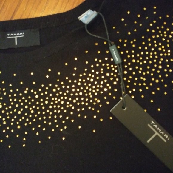 NWT Tahari Black and Gold Pullover Sweater - Picture 2 of 6